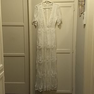 Haute Monde White Floral Sheer Dress Romper